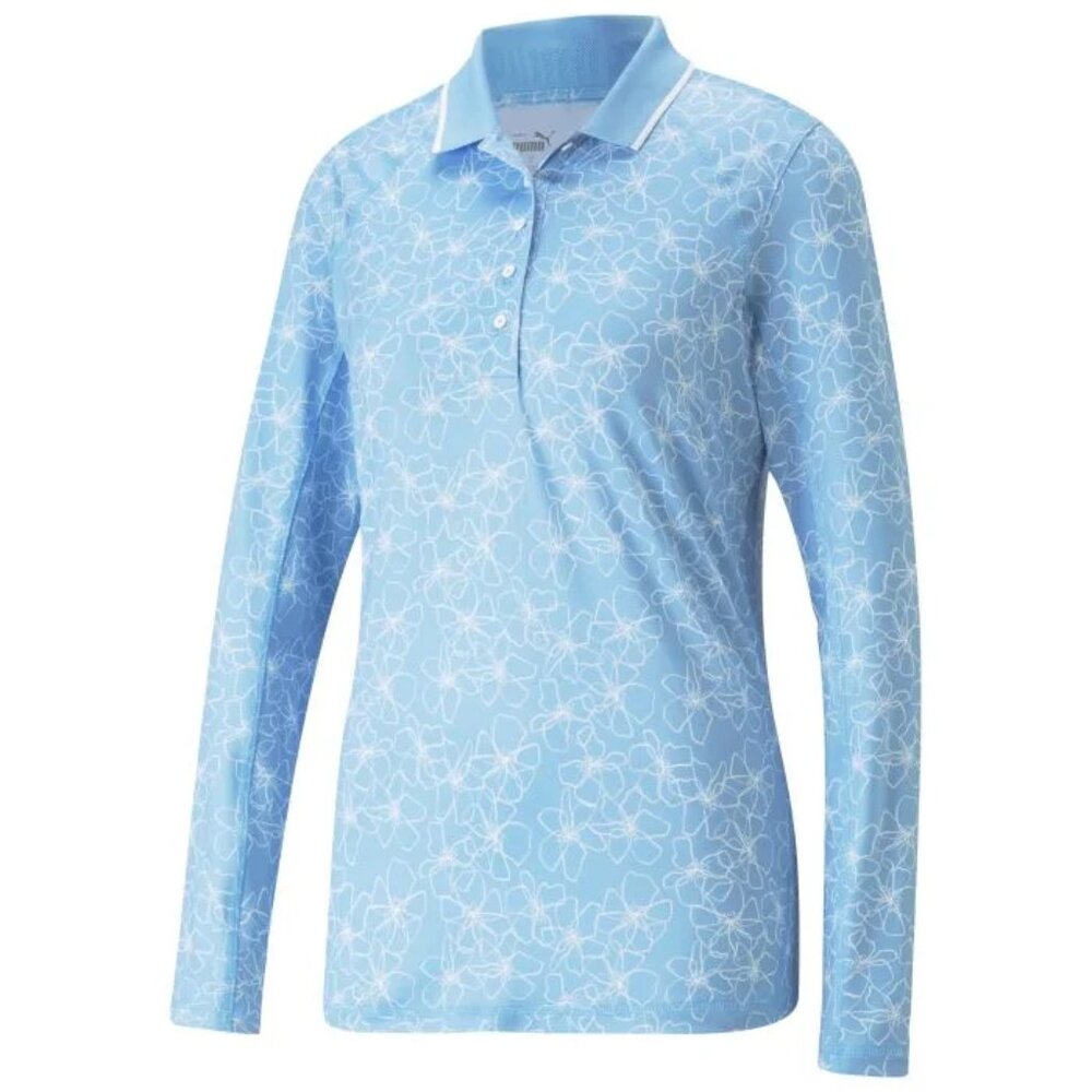 Puma Women's Golf Polo Top Size XL You-V Long Sleeve Island Flower $75 Day Dream